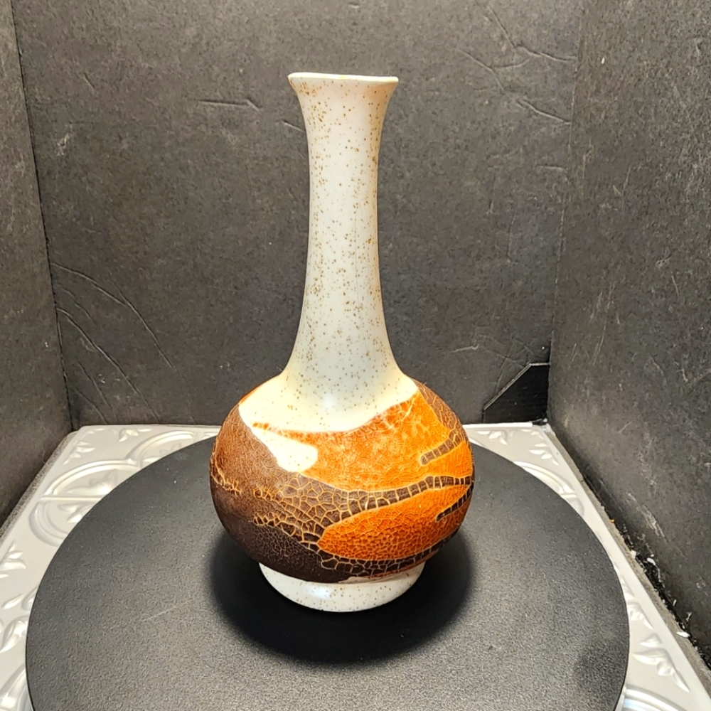 Vintage Royal Haeger Pottery Vase Earth Wrap Lava Crackle Brown Orange10” Tall